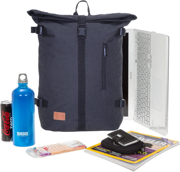 New Rebels Rucksack COURIER A4 Roll Up Kurierrucksack + Flasche (Schwarz), Schwarz