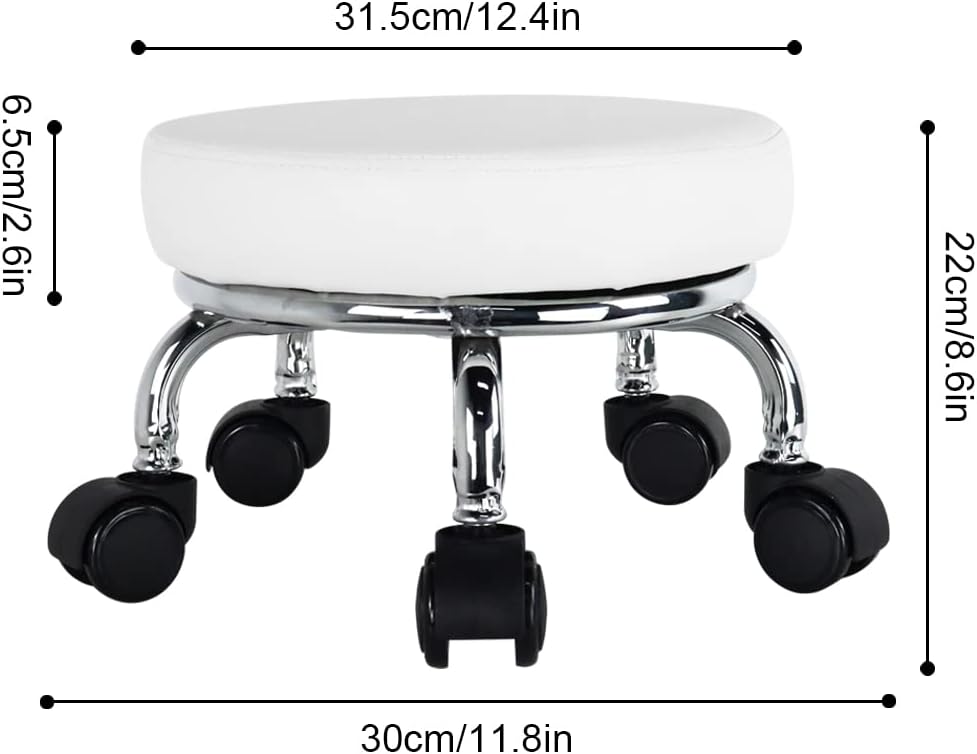 WKWKER Rollsitz PU Leder Low Round Rollhocker Kleiner Hocker mit Universal Drehrollen Rollen für Hom