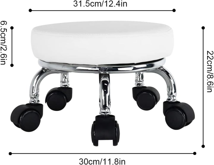 WKWKER Rollsitz PU Leder Low Round Rollhocker Kleiner Hocker mit Universal Drehrollen Rollen für Hom