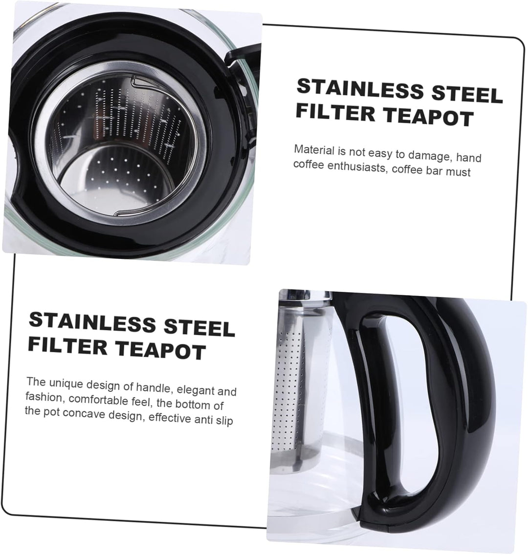 OUNONA Glas-Teekanne, Edelstahl-Filtergriff, hitzebeständig, 1500 ml, Schwarz