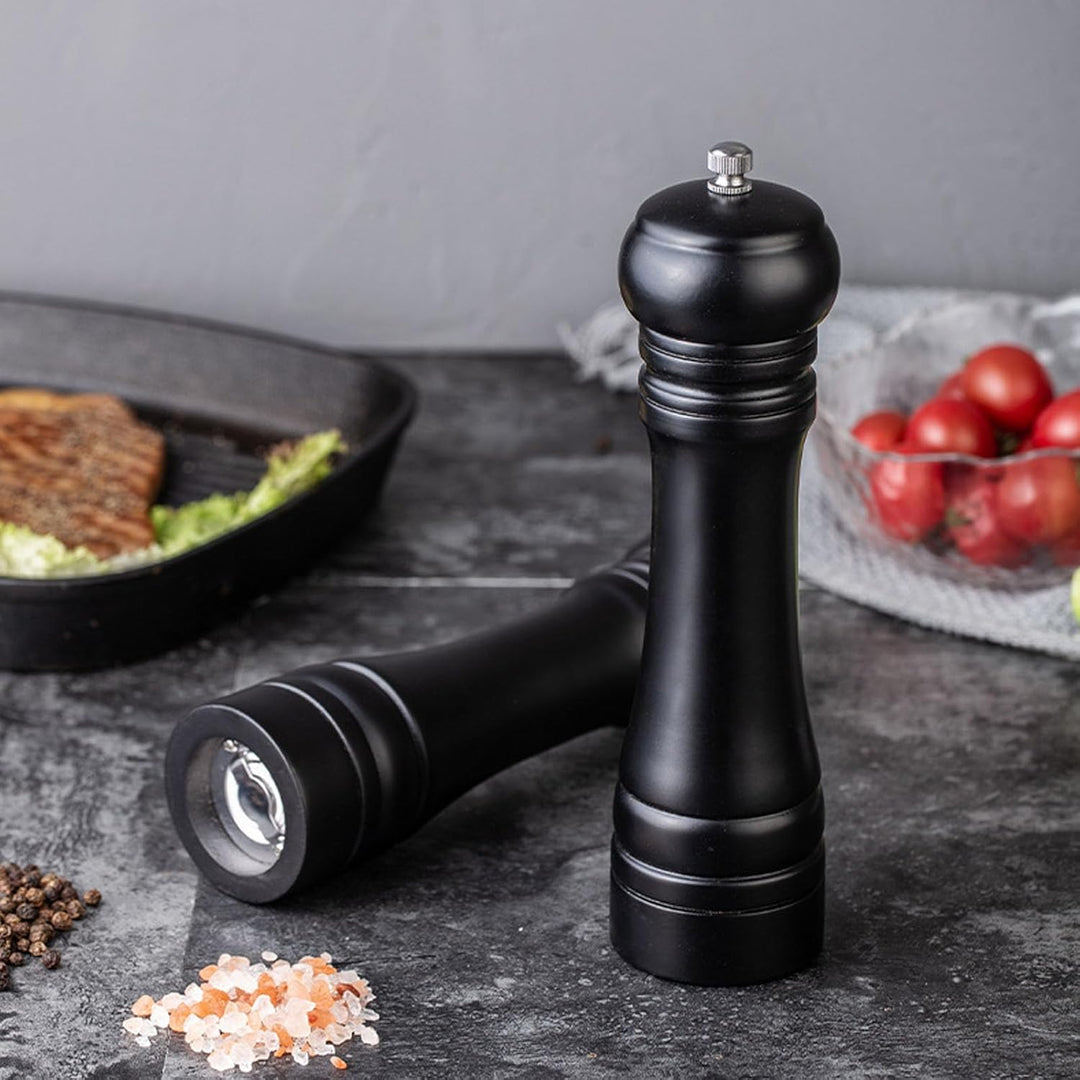 BINHAI Schwarzes Salz- und Pfeffermühlen-Set, manuelle Pfeffermühle aus Holz, solide mit starken, ei