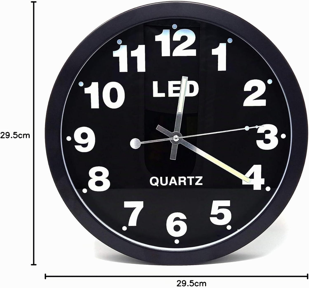Starlet24 Wanduhr 29,5cm Ø beleuchtet mit bunter LED-Zifferbeleuchtung und Quarz-Uhrwerk (laufruhig,