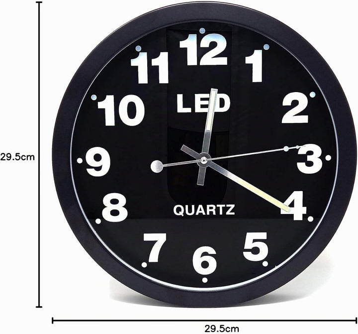 Starlet24 Wanduhr 29,5cm Ø beleuchtet mit bunter LED-Zifferbeleuchtung und Quarz-Uhrwerk (laufruhig,