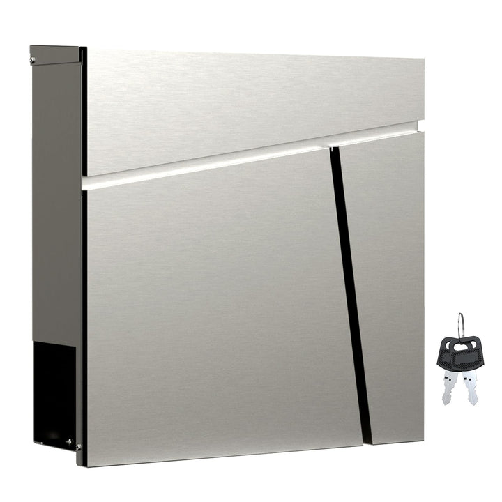 Wiltec Designer Briefkasten V23 Edelstahl 370 x 102 x 370 mm, Wandbriefkasten mit Schloss und Zeitun