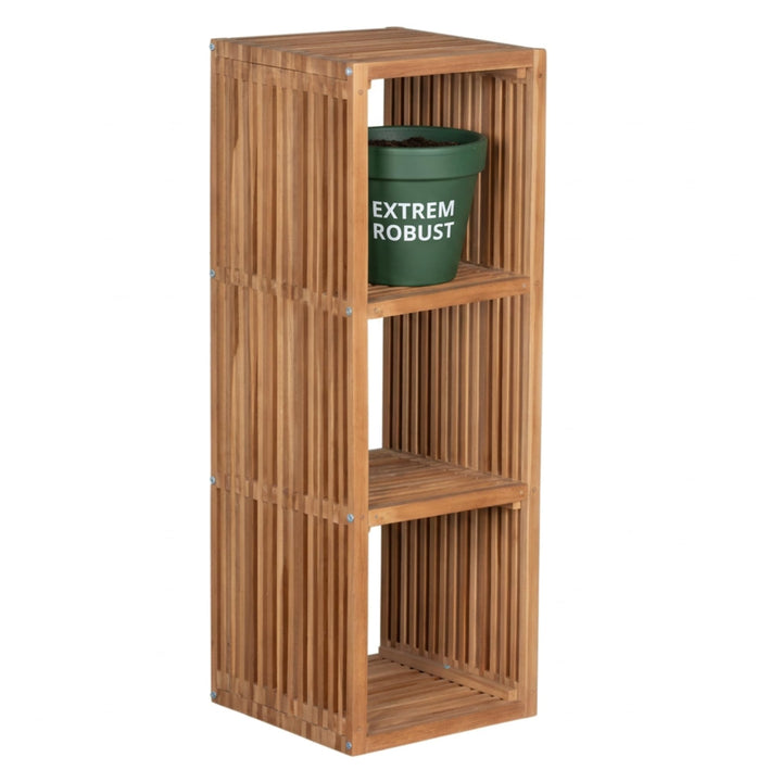 MR. DEKO Outdoor Regal wetterfest 120x40cm 3 Fächer Gartenregal Teak Gross | Holz Garten-Ablage Balk