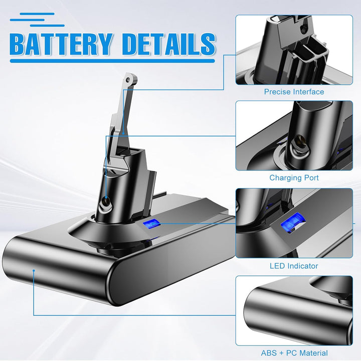 6000mAh Ersatzakku für Dyson V8 Akku, Gripkankg Akku für Dyson V8 Absolute Animal Extra Slim Fluffy