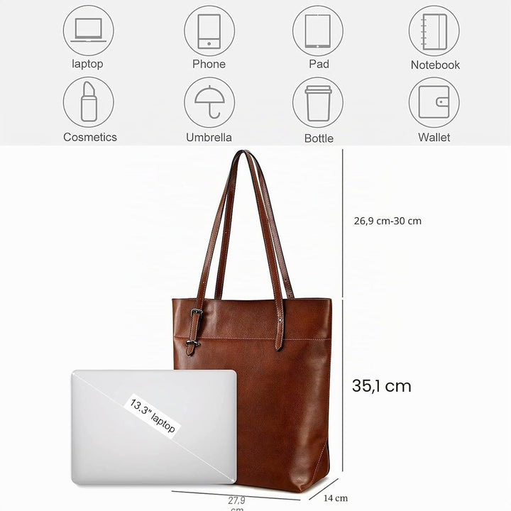 S-ZONE Damen Echtleder Tasche Shopper Gross Tote Handtasche Henkeltasche (Dunkel Braun) Dunkelbraun,