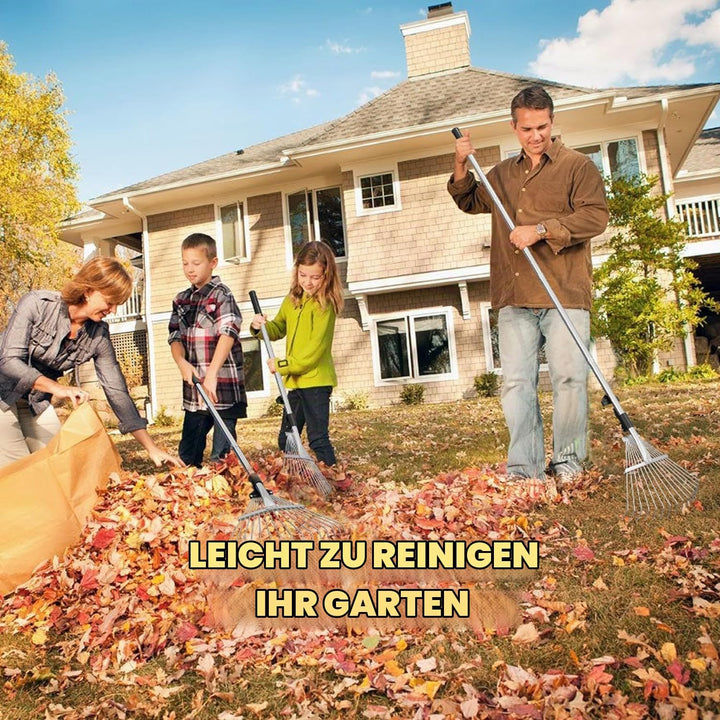 Laubrechen,Gartenrechen mit 2.15M Verstellbare Metallstange und Handschuhe,Laubbesen,Fächerbesen Met