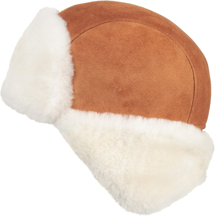 Unisex Fliegermütze aus Schafsleder, Russische Ushanka Trapper Winterfellmütze L cognac, L cognac