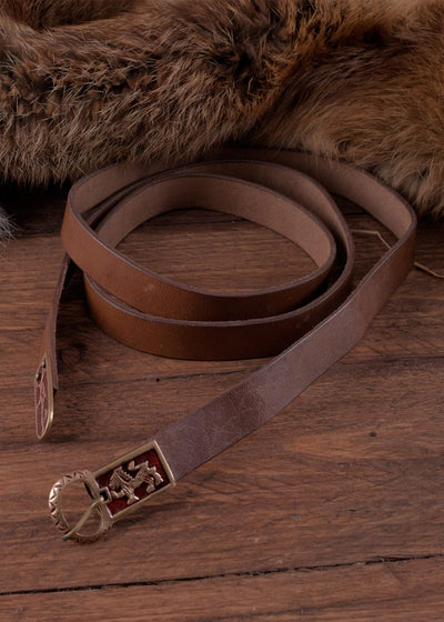 Battle-Merchant Mittelalter Langgürtel mit Greif und Löwenmotiv - LARP Gürtel aus Leder