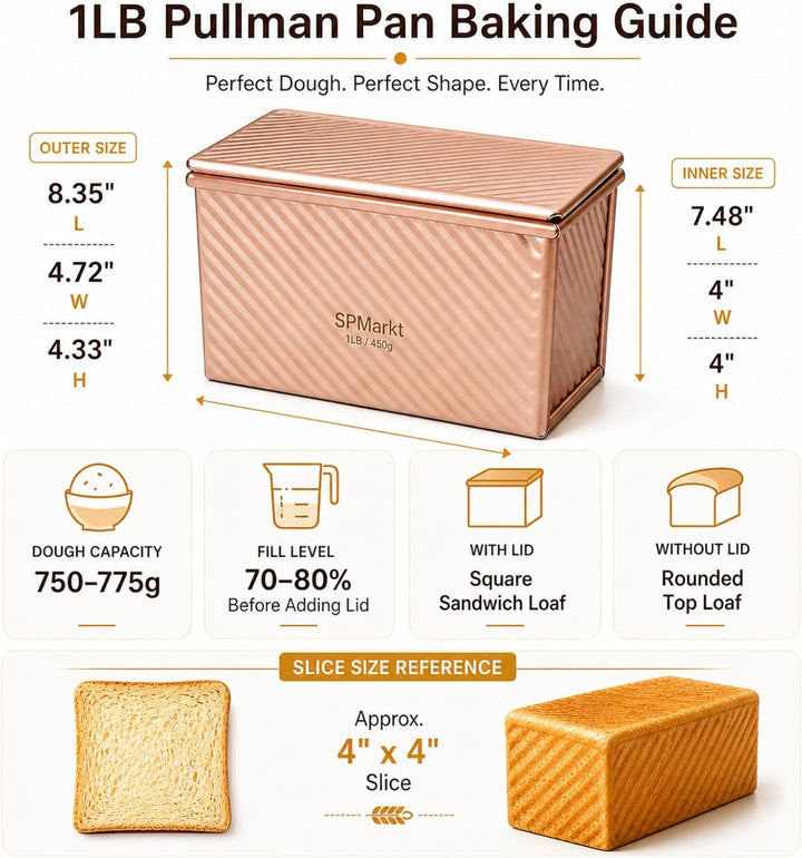 Pullman Kastenform zum Backen von Brot, Brotbackform mit Teigschaber, 0,5 kg Teig, Karbonstahl, Brot