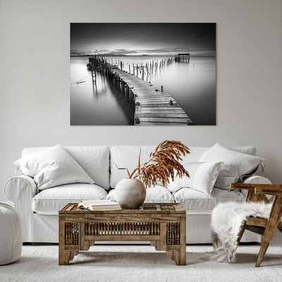 Bilder auf Leinwand 100x70cm Leinwandbild Meer Brücke Landschaft Natur Gross Wanddeko Bild Schlafzim