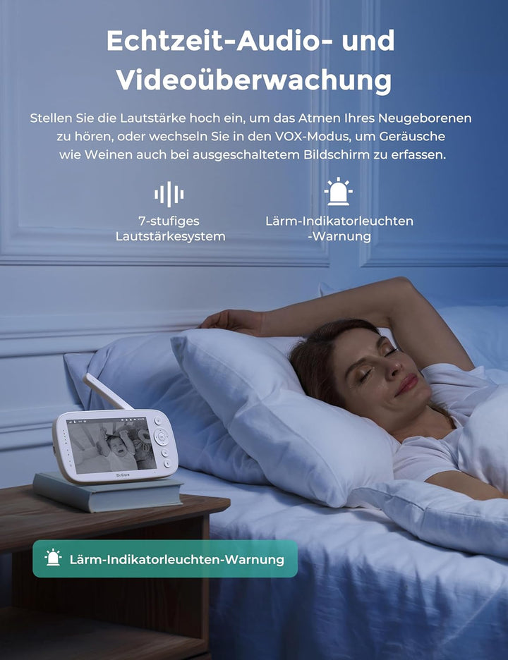Dr.Care NovaView Video-Babyphone – 5" 1080P Split-Screen Display, 5000mAh Akku, klare Nachtsicht, Ec