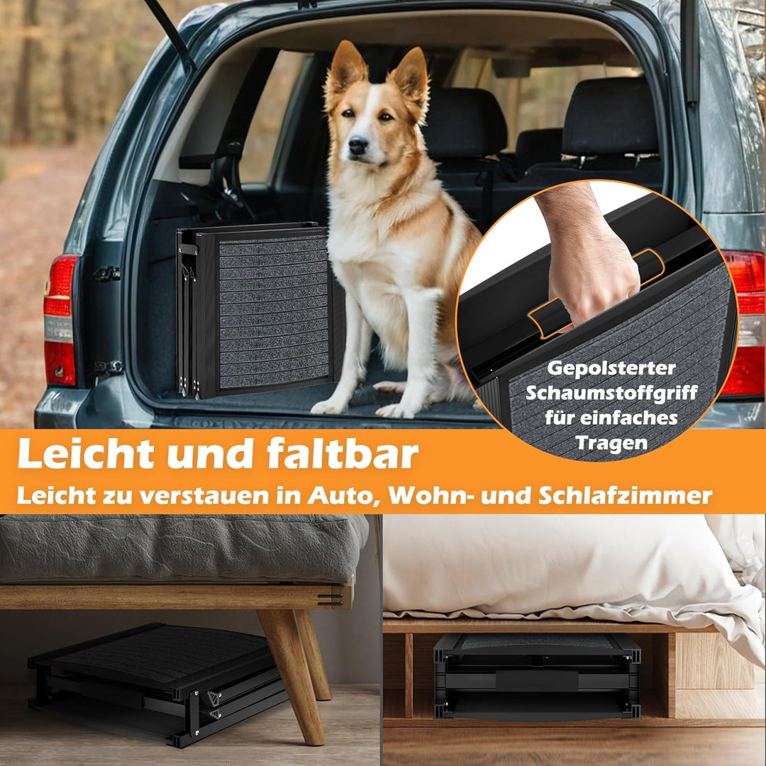 HENGMEI Hunderampe Klappbar Hundetreppe Auto Faltbare Kunststoff Hundeautorampe Hunde Auffahrrampe K