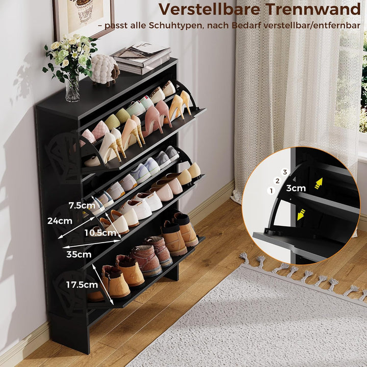 IRONCK Schuhschrank mit 3 Klappen, Schuhkipper Schmal, Schuhregal Flur freistehend, Schuhkommode mit
