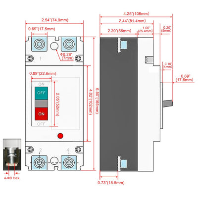 Heschen DC-Leistungsschalter MCCB, HSM1PV-250, 2-polig, DC550V 180A, Photovoltaik-Leistungsschalter,