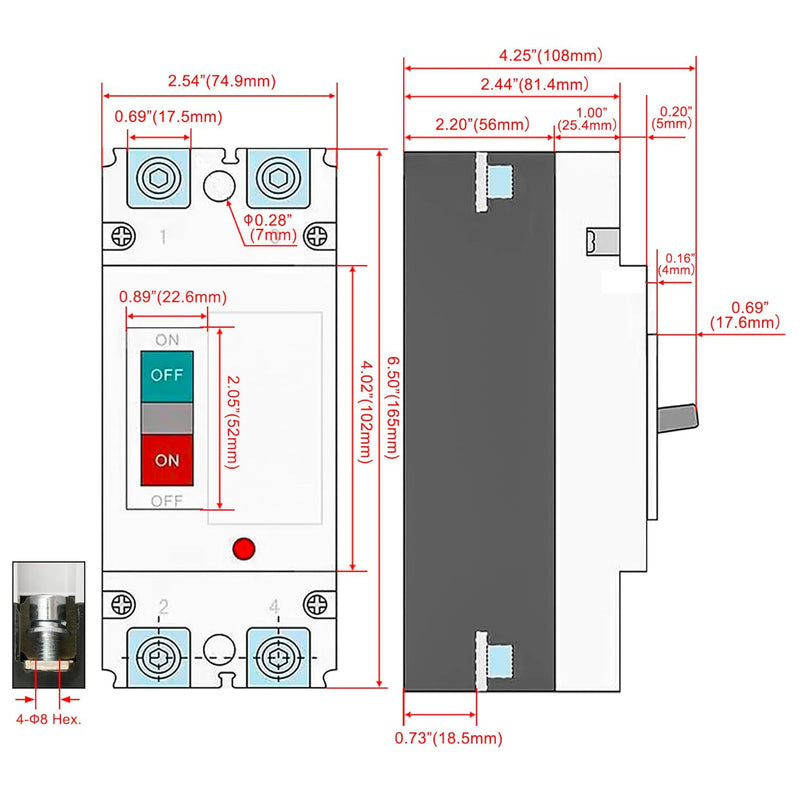 Heschen DC-Leistungsschalter MCCB, HSM1PV-250, 2-polig, DC550V 180A, Photovoltaik-Leistungsschalter,