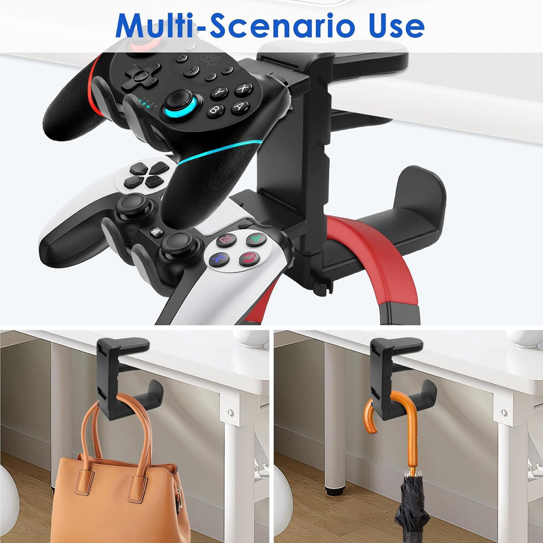 2-in-1 Kopfhörer & Controller Halter – Untertisch Klemmbare Headset Halterung 360° Drehbar mit Kabel