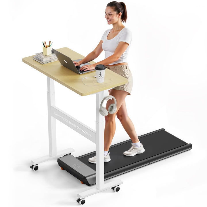 Höhenverstellbarer Schreibtisch mit Rollen, 80 x 40 cm Pneumatisch Computertisch Laptoptisch, Mobile