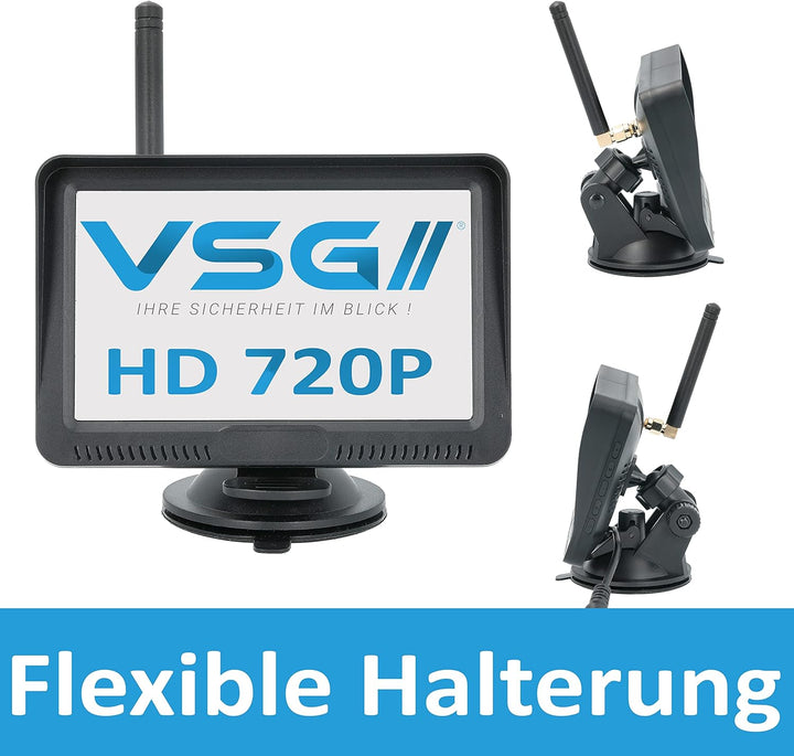 VSG24 5“ HD Funk Rückfahrsystem Premium ONE für PKW, KFZ Set kabellos inkl. Rückfahrkamera + Monitor