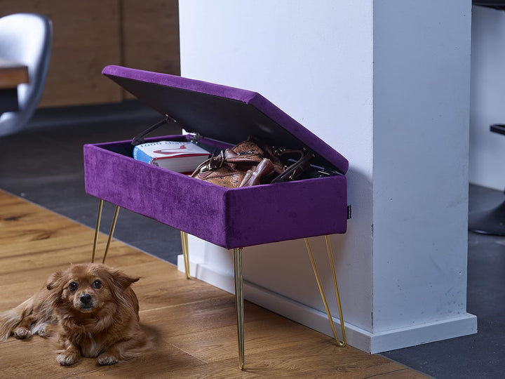 ECHTWERK Sitzbank “Scarlett“, Polsterbank mit Samtbezug, Aufbewahrungstruhe rechteckig, Schminkbank