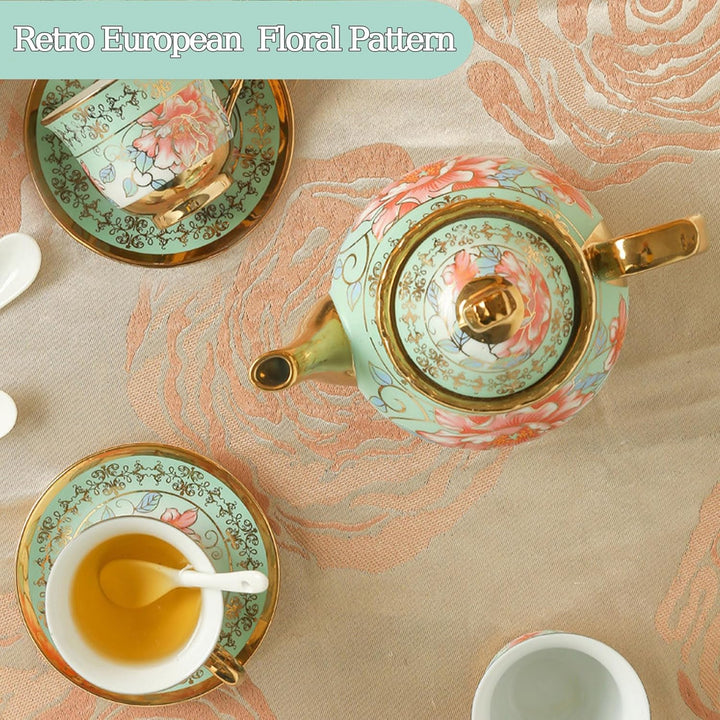 Porzellan Europäisches Teeservice,20 Teilig Keramik Kaffeeservice,Blumen Teeservice am Nachmittag,Po