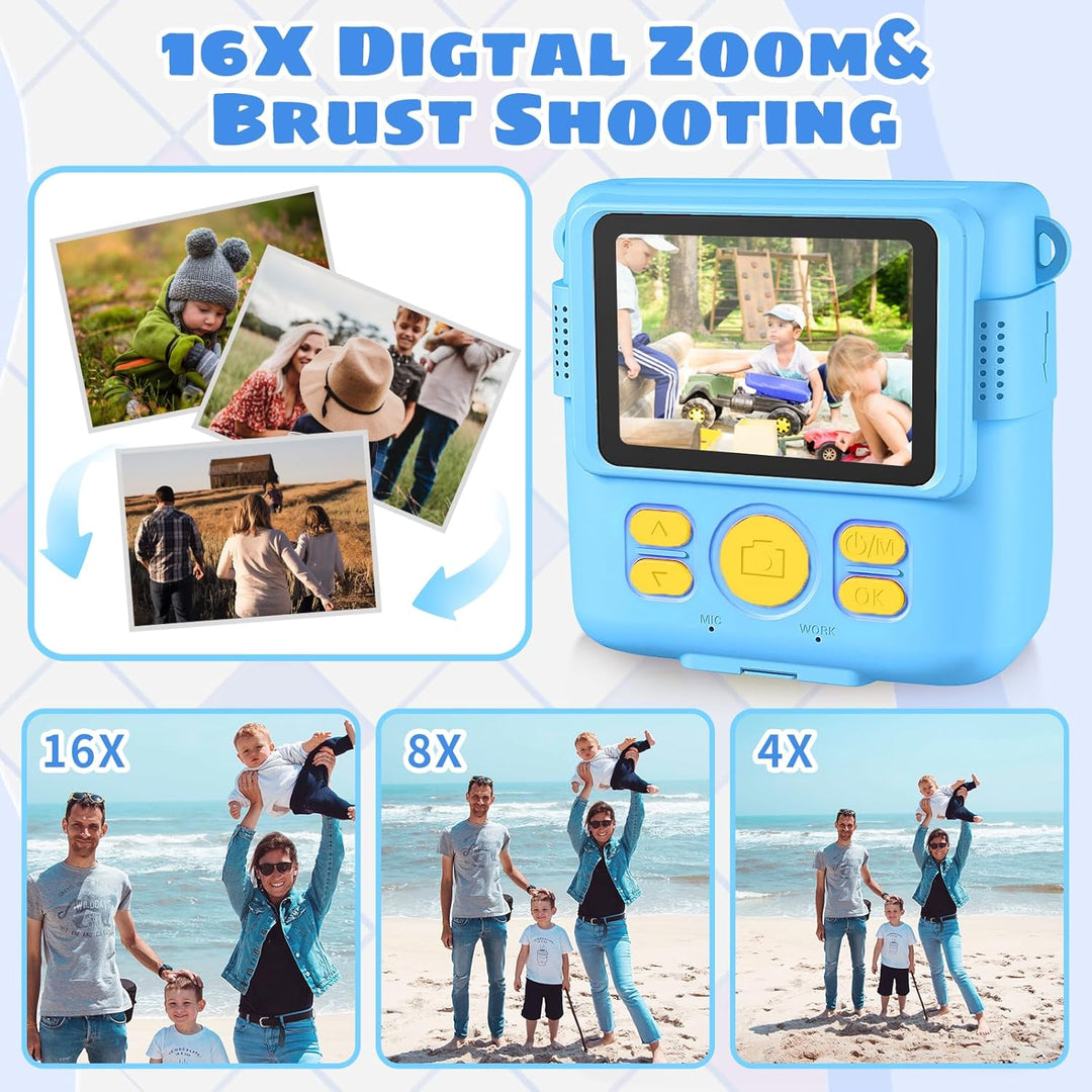 CHRERNA KinderKamera, Sofortbildkamera Kinder Geschenke für 3-12 Jahre Jungen und mädchen,1080P HD 2