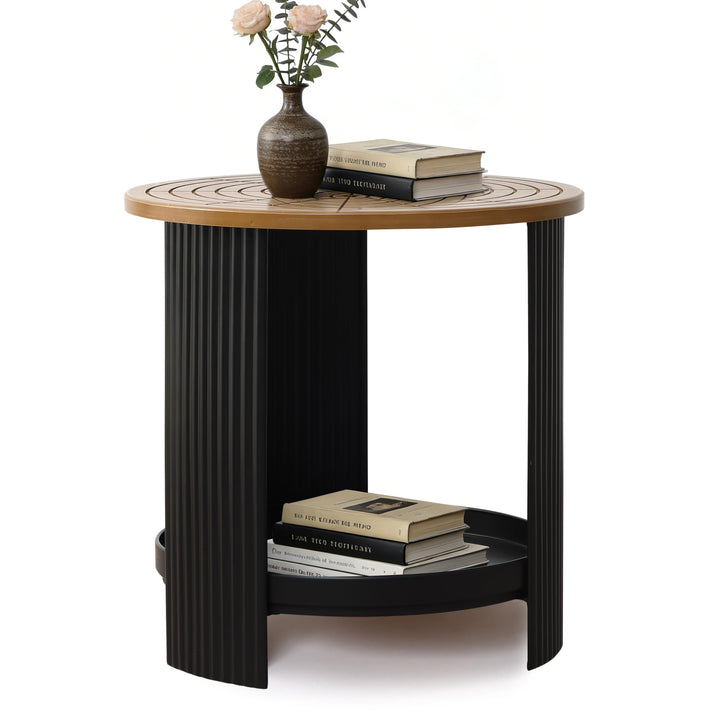 Hometopia Beistelltisch Rund - Modernes Industrie-Design mit 2 Ebenen - Kleiner Couchtisch Ø40cm in