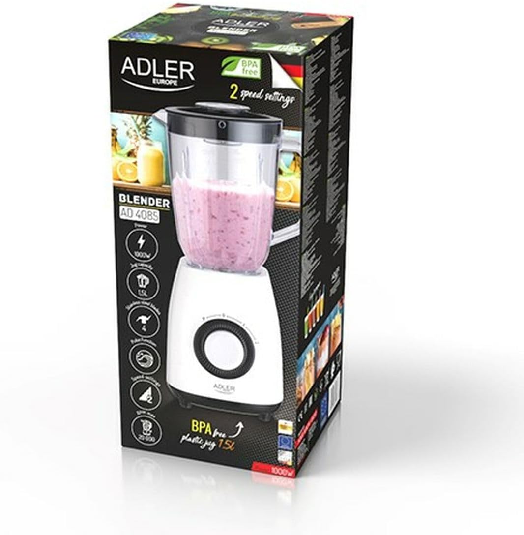 ADLER Praktischer Kunststoff-Mixer, 1000 W, 1,5 l Behälter, Impulsfunktion
