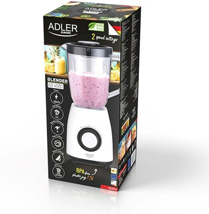 ADLER Praktischer Kunststoff-Mixer, 1000 W, 1,5 l Behälter, Impulsfunktion