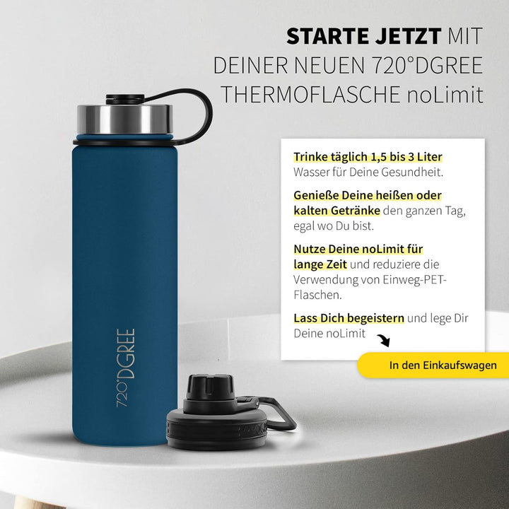 720°DGREE Edelstahl Trinkflasche “noLimit” – 950ml - Auslaufsicher, Kohlensäure geeignet, BPA-Frei -
