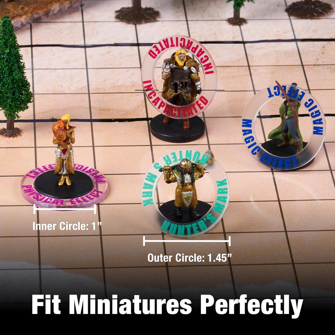 Tidyboss DND Miniatures Acrylic Condition Rings 96 PCS Status Effects Markers in 24 Conditions &amp; Col