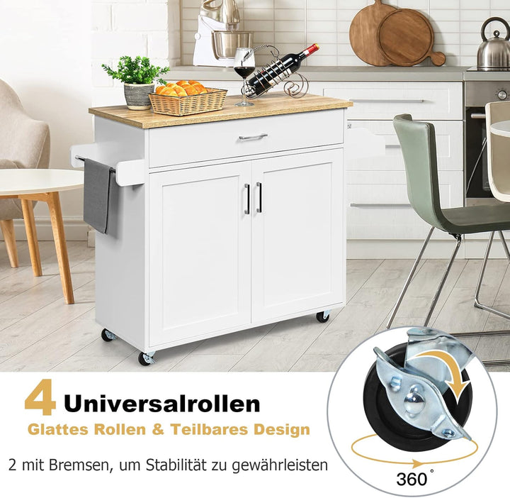 GOPLUS Servierwagen mit Schublade & Schrank, Rollbarer Küchenwagen, Beistellwagen mit Verstellbarer