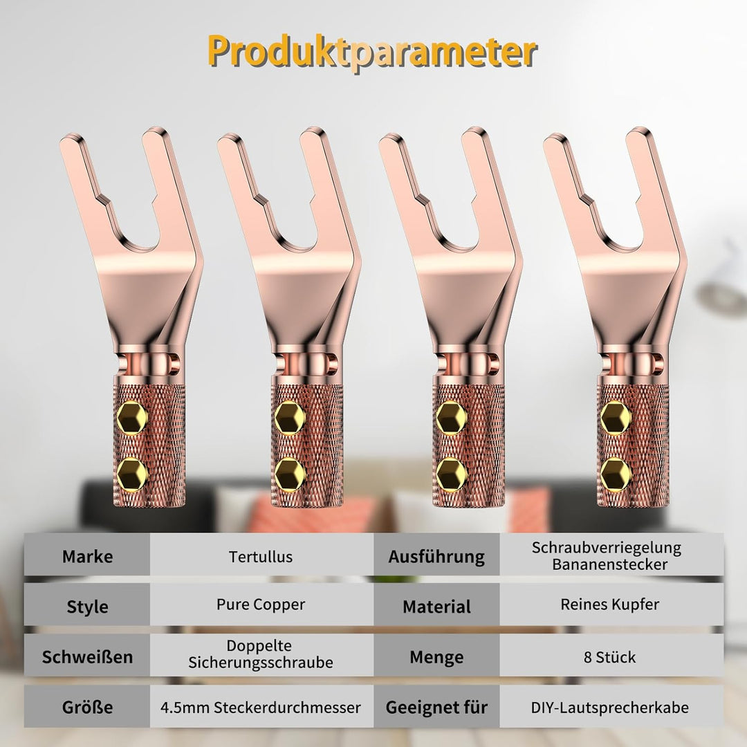 Tertullus 8 Stück Reines Kupfer HiFi Kabelschuhe Lautsprecher Schrauben High End Y-Stecker kabelschu