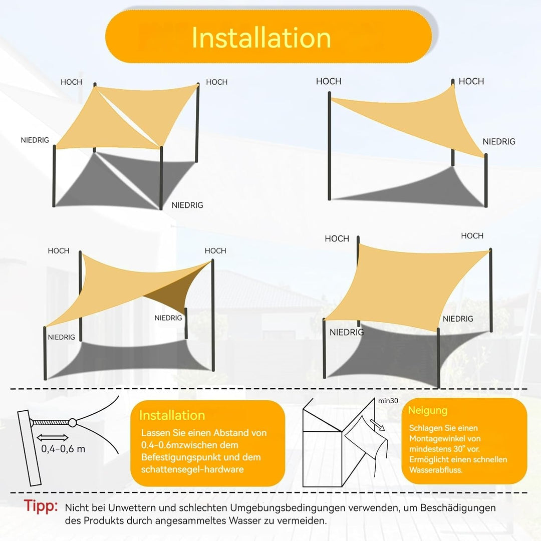 Shade&Beyond Sonnensegel Wasserdicht Rechteckig 3x3x3 m Wetterschutz Sonnenschutz Sunsegel PES-Polye