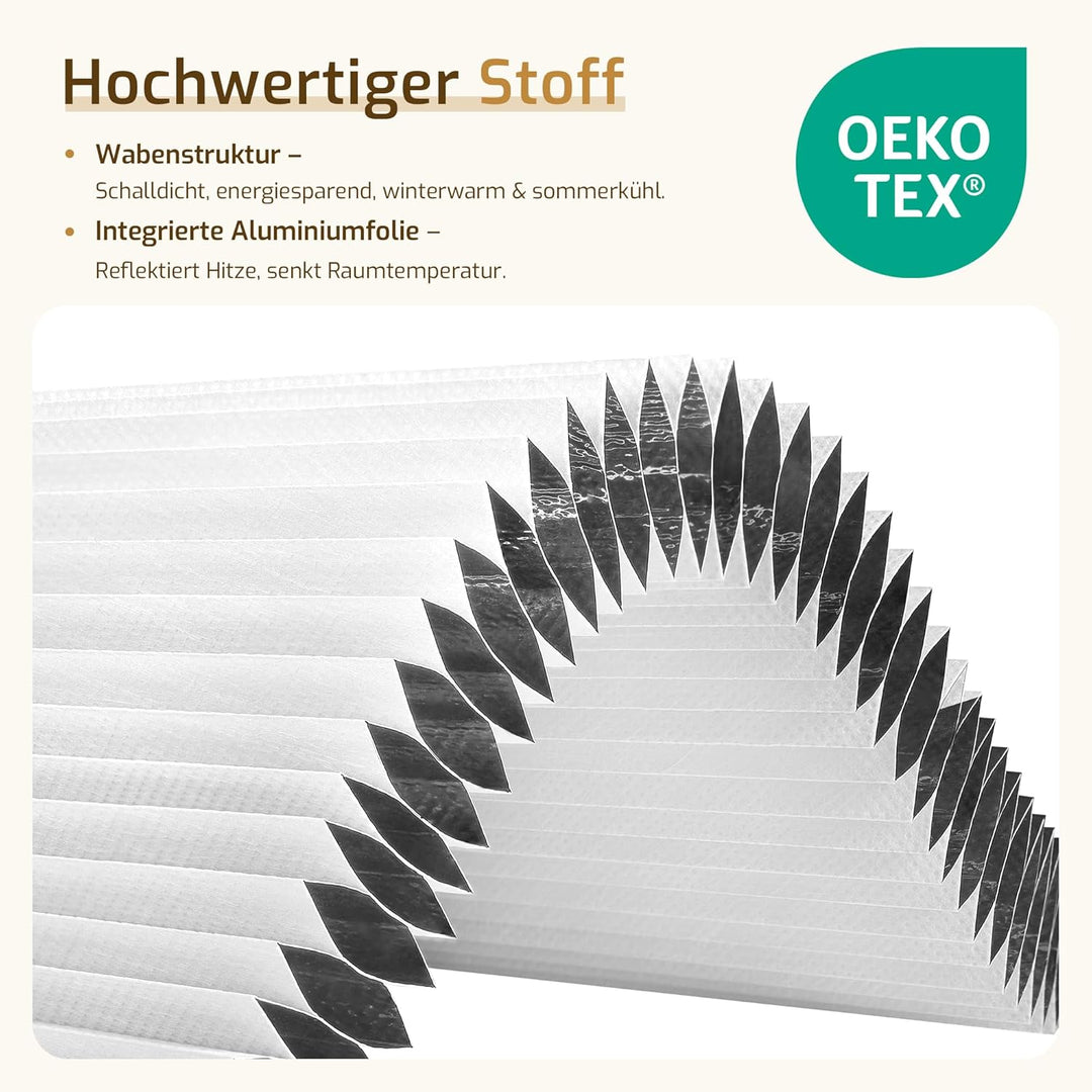 Grandekor Verdunklungsplissee Wabenplissee ohne Bohren Weiss-Weiss 40x110cm (BxH) Klemmfix Plissee o