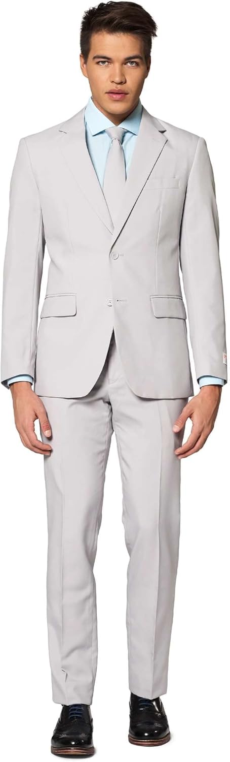 OppoSuits Modisch Party Einfarbige Anzüge für Herren - Mit Jackett, Hose und Krawatte 46 Groovy Grey
