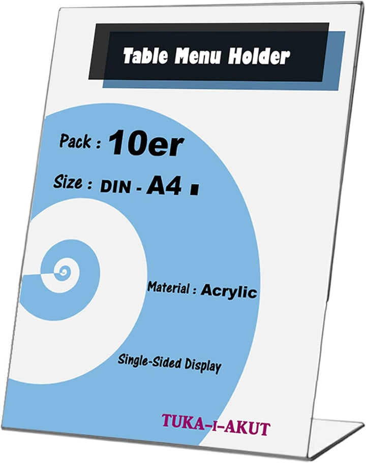 TUKA 10X A4 Hoch Acryl Anzeige-Ständer Plakataufsteller, Tischaufsteller Schräg L-Ständer, Prospekts