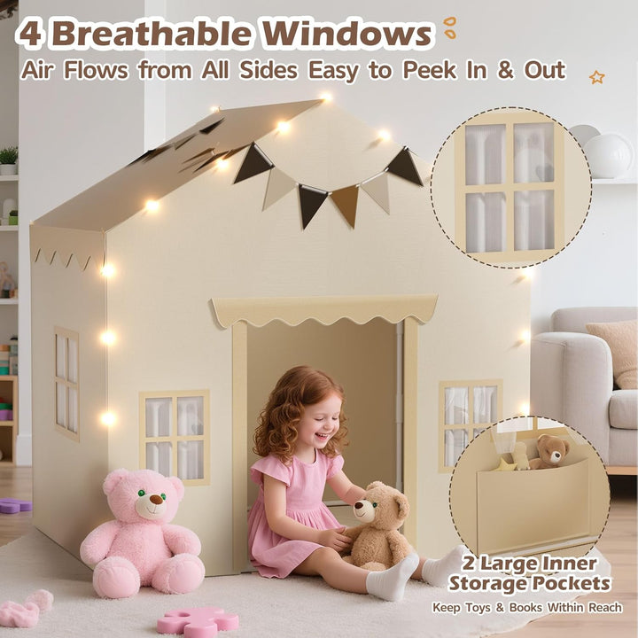 EagleStone 2-in-1 Kinderzelt mit Sternenlicht & gepolsterter Matte, Spielzelt und Bettzelt für Kinde