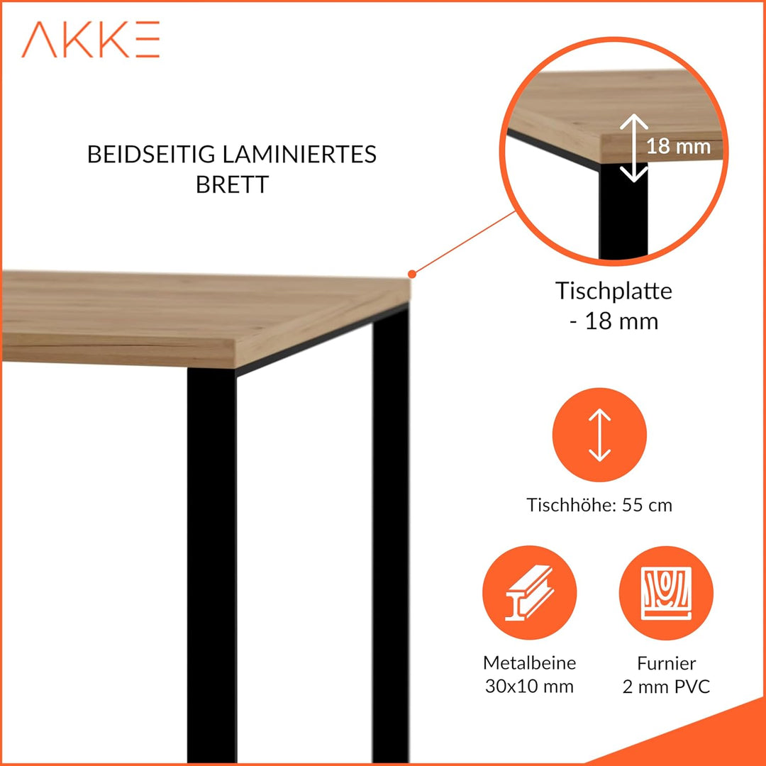 AKKE Couchtisch Wohnzimmertisch Beistelltisch Mit Metallbeinen Laminierte Platte Höhe 55cm Tisch Für