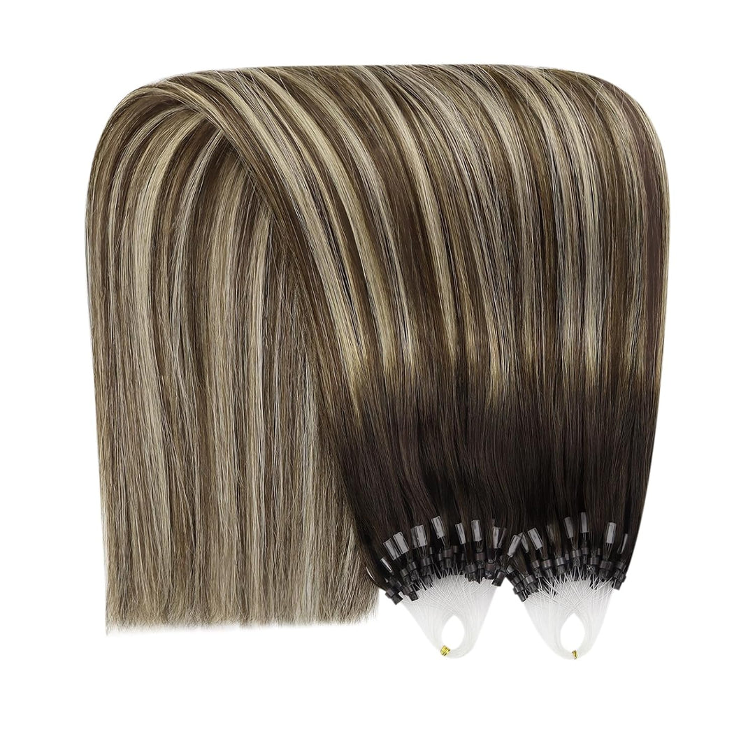 YoungSee Echthaar Extensions Microring Ombre 50 cm Microring Extensions Echthaar 1g Dunkelbraun Ombr