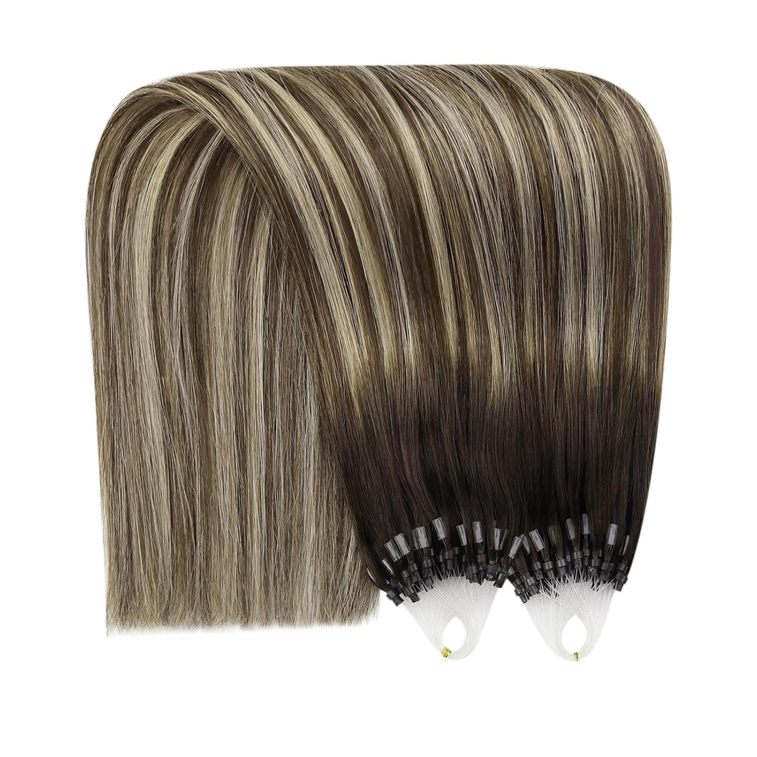 YoungSee Echthaar Extensions Microring Ombre 50 cm Microring Extensions Echthaar 1g Dunkelbraun Ombr