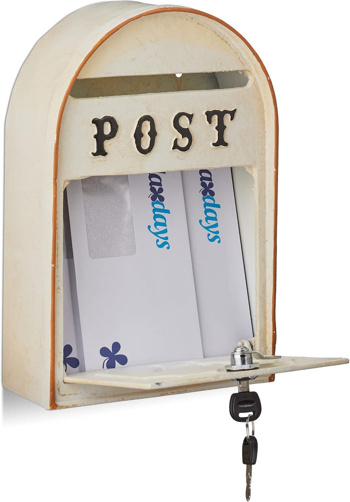 Relaxdays Briefkasten antik, Western Vintage Style, Shabby-Chic, Posthorn-Relief, Metall, HxBxT: 30