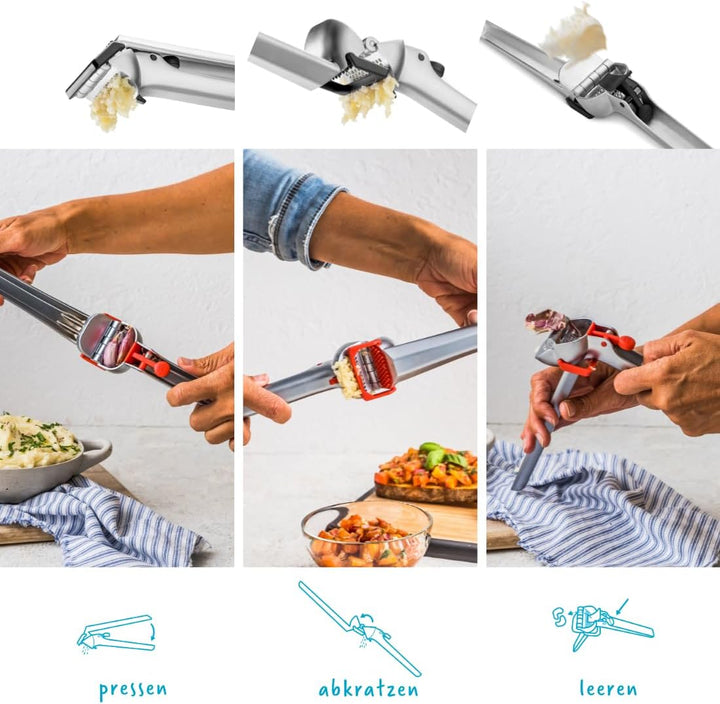 Dreamfarm GARJECT LITE Knoblauchpresse Edelstahl | Presst ungeschälten Knoblauch und ist selbstreini
