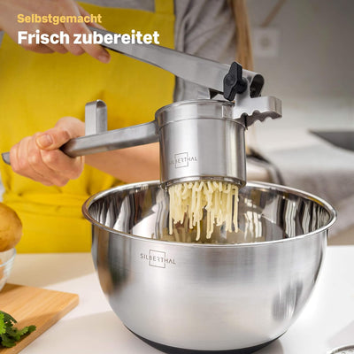 SILBERTHAL Kartoffelpresse Edelstahl - Spaghettieispresse - Läuft nicht über - Einlegescheiben inklu