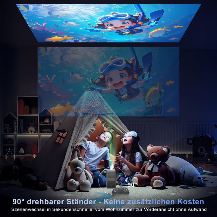 ZDSSY Mini Beamer 8K Unterstützt Native 1080P Smart Projektor Android 14,Tragbarer mit WiFi 6 BT 5.2