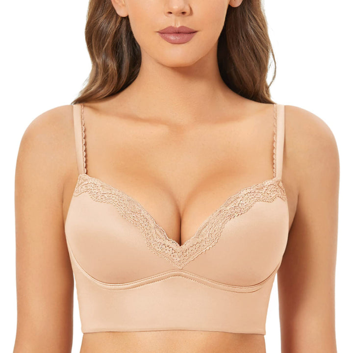 DOBREVA Push Up BH Damen ohne Bügel Soft Gepolstert Bügelloser Bralette mit Spitze 85A Beige, 85A Be
