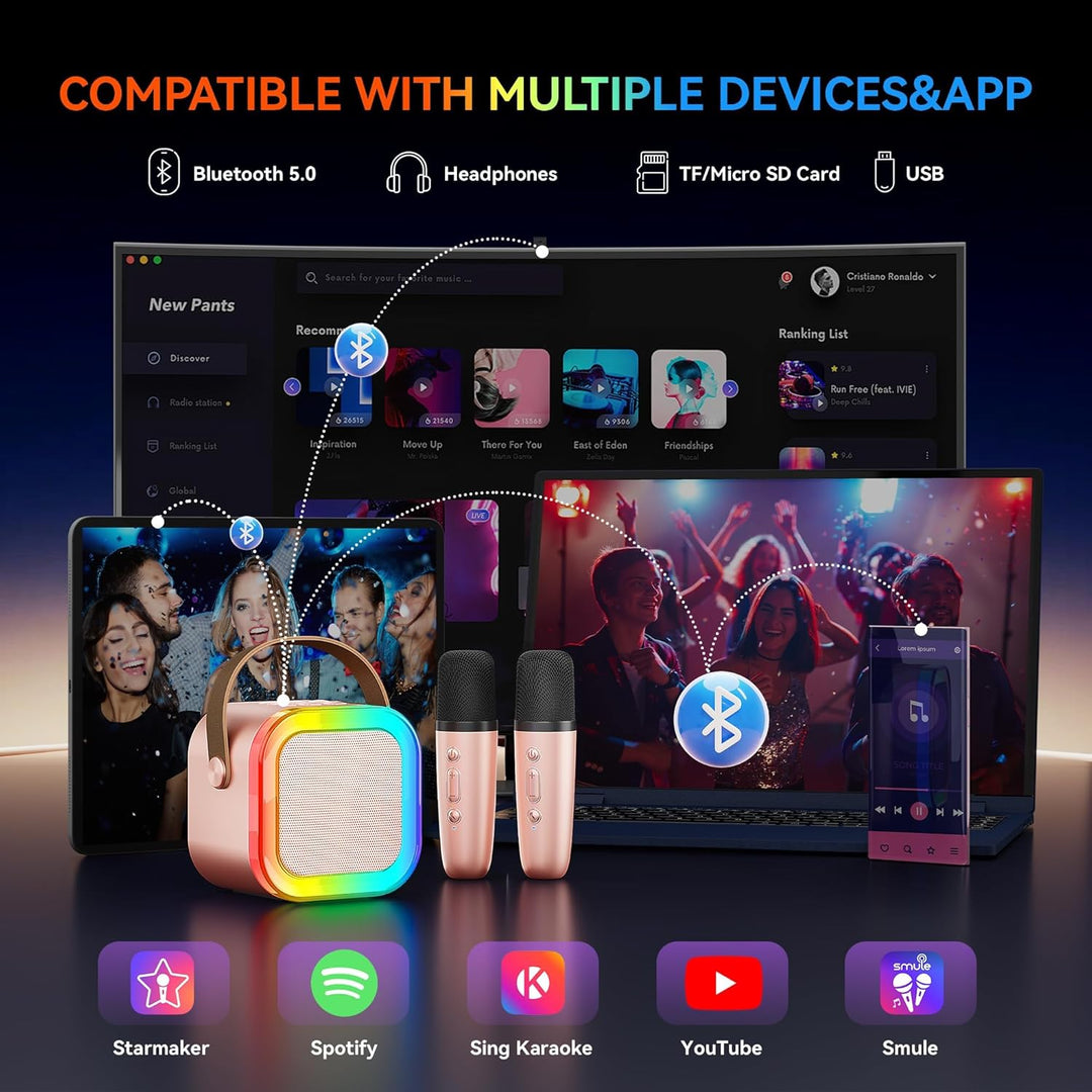 Karaoke-Maschine für Kinder und Erwachsene, tragbares Bluetooth-Mini-Karaoke-Mikrofon, singender Lau