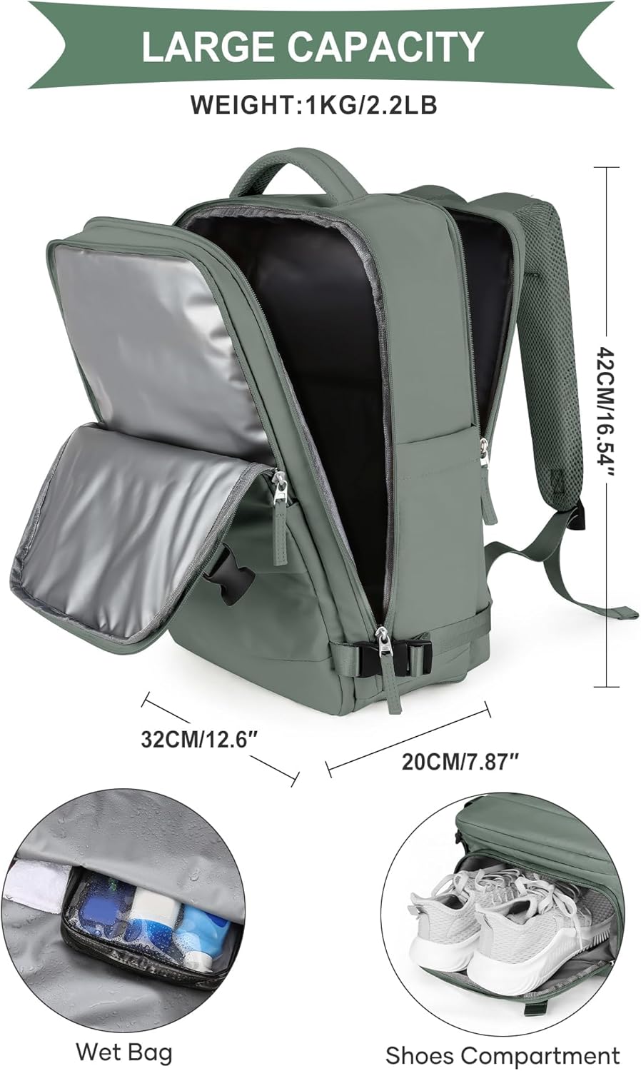 SZLX Grosser Reiserucksack Damen,Vakuum Rucksack mit Pumpe Ryanair Handgepäck 40x30x20 Herren, Wizza