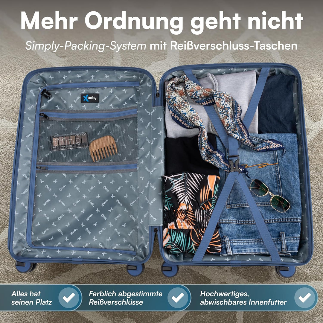Xonic® Hartschalenkoffer XL für 100L - Bruchsicherer Rollkoffer Polypropylen mit 360° Doppelrollen &